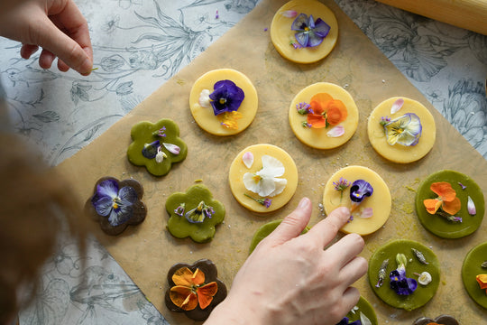 Edible Flower Matcha Cookies