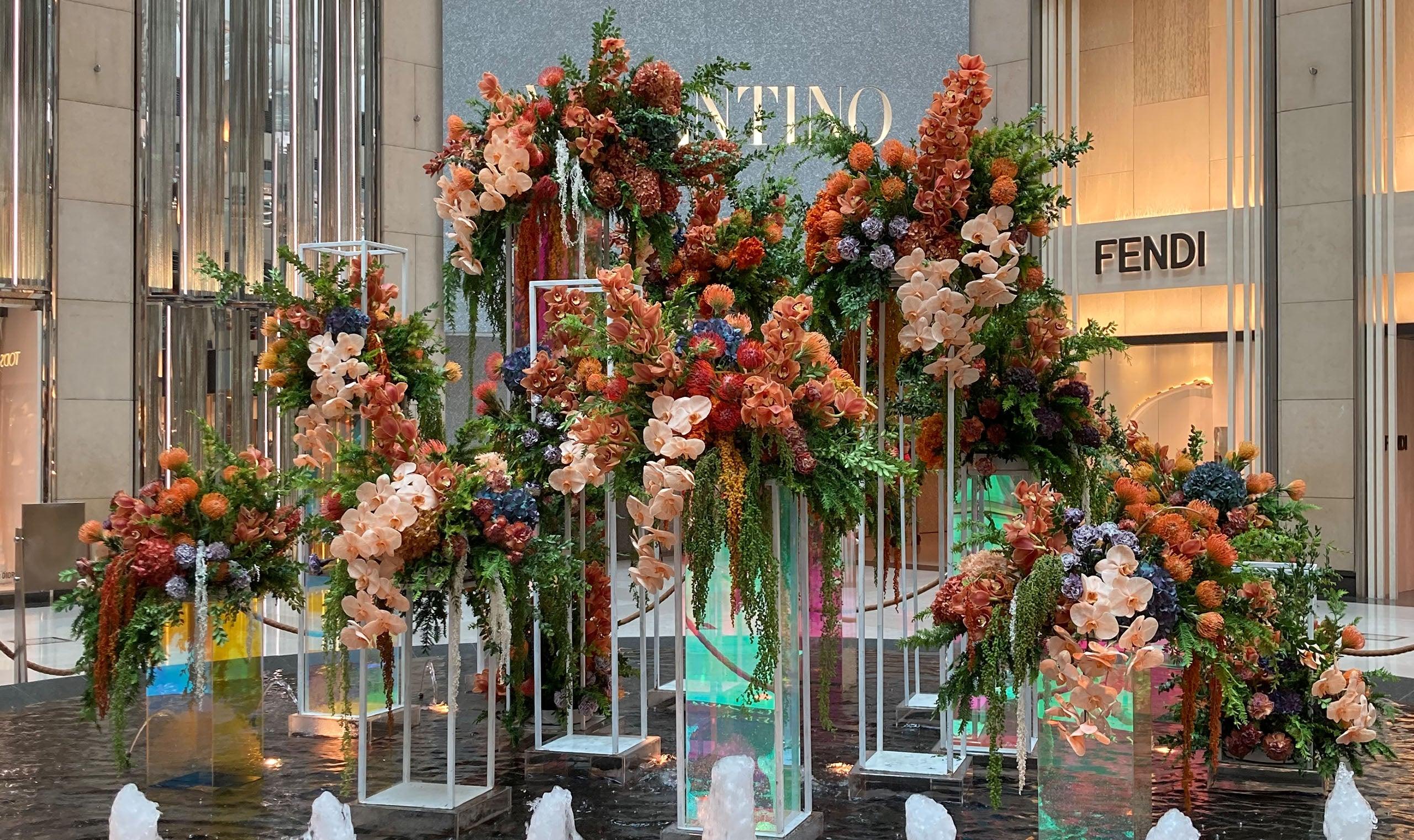 Floral Installation at Landmark Atrium Fountain - Ellermann Flowers