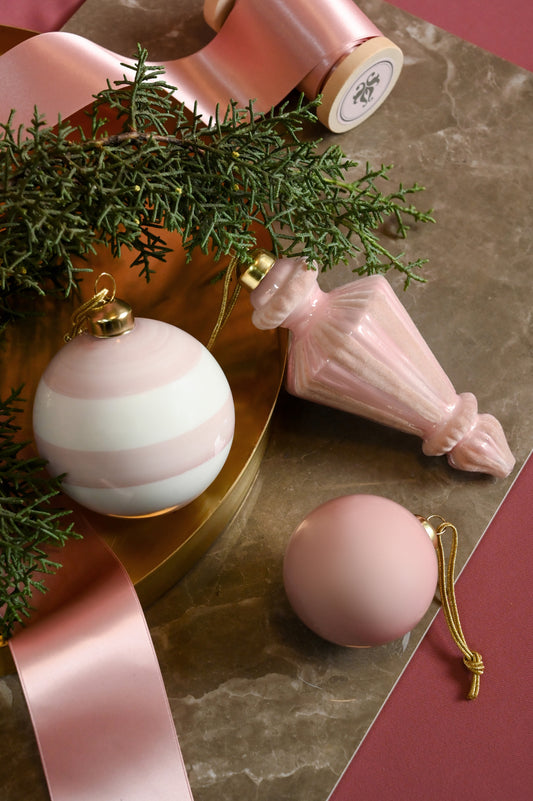 Glass Bauble - Dusty Pink Stripe 8cm