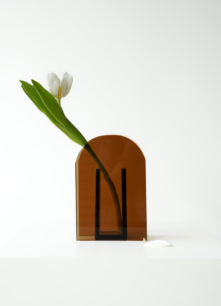 Art Deco Ikebana Amber Vase - Small