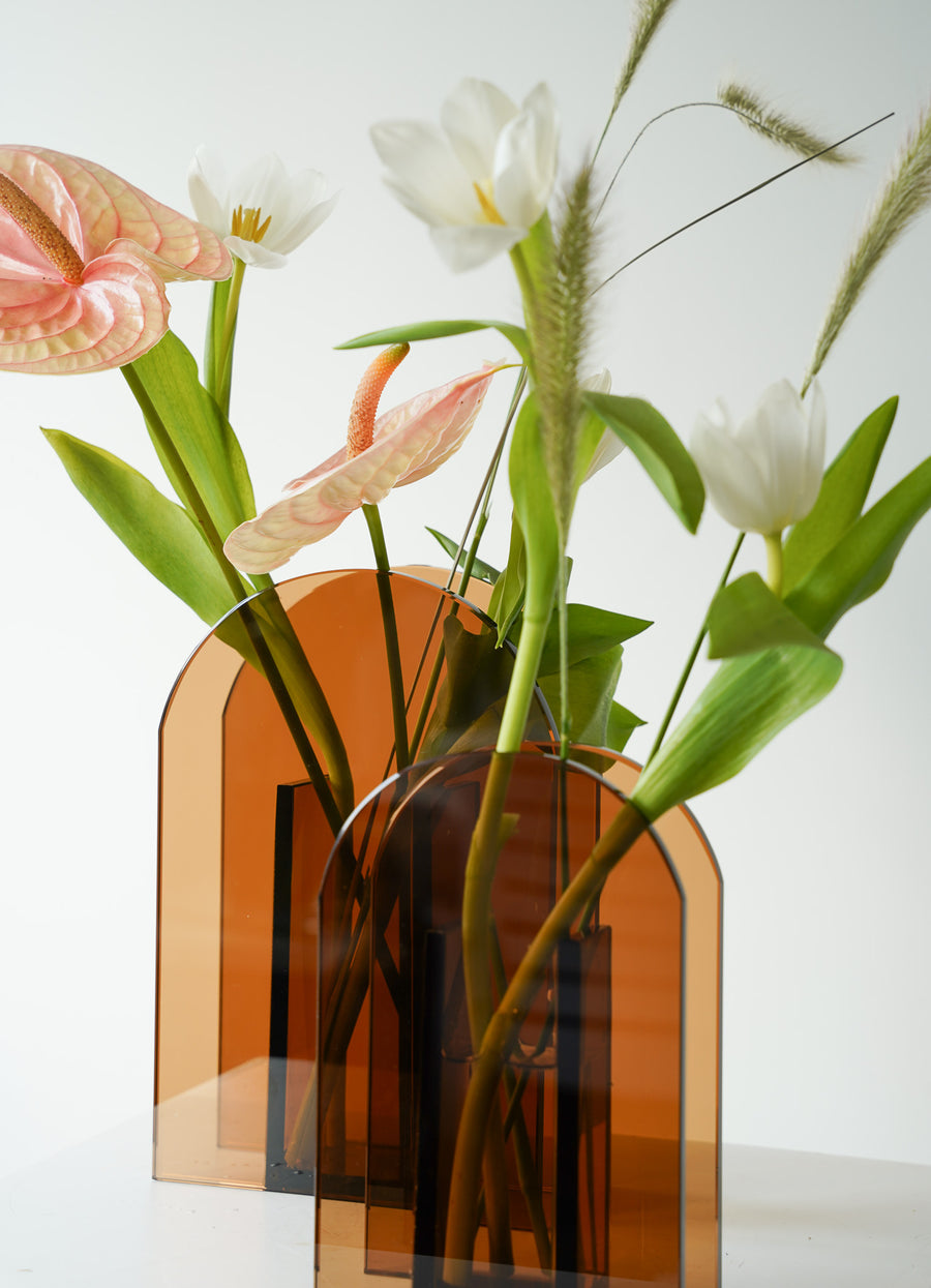 Art Deco Ikebana Amber Vase - Small