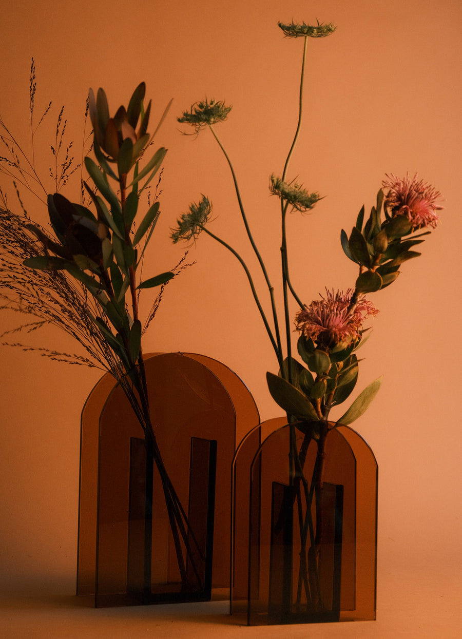 Art Deco Ikebana Amber Vase - Small