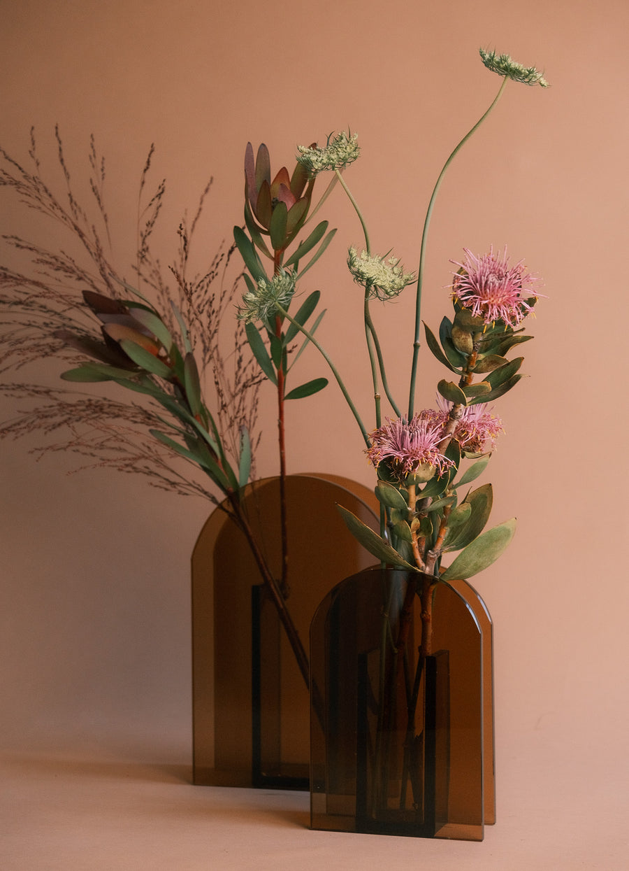Art Deco Ikebana Amber Vase - Small