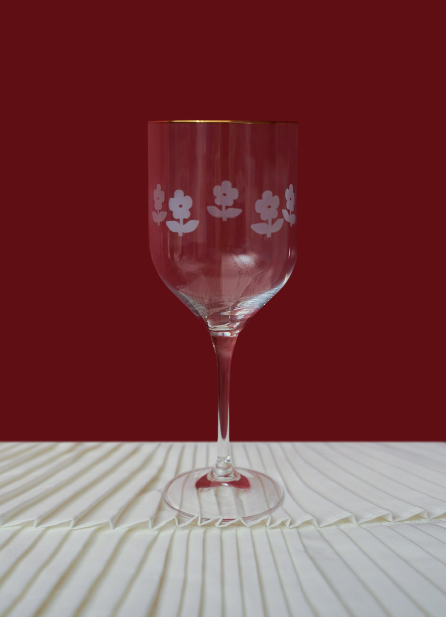 Set of 6 Little Flower Engraved Wine Glasses