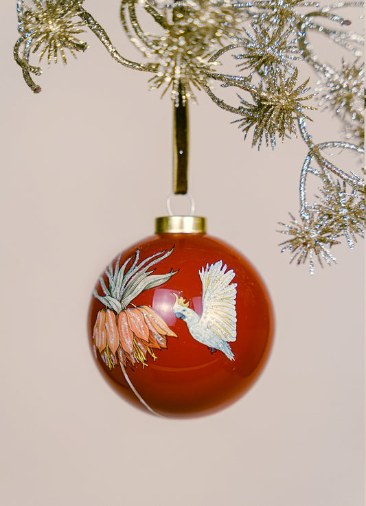 Luxury Floral Glass Bauble - Terracotta Red