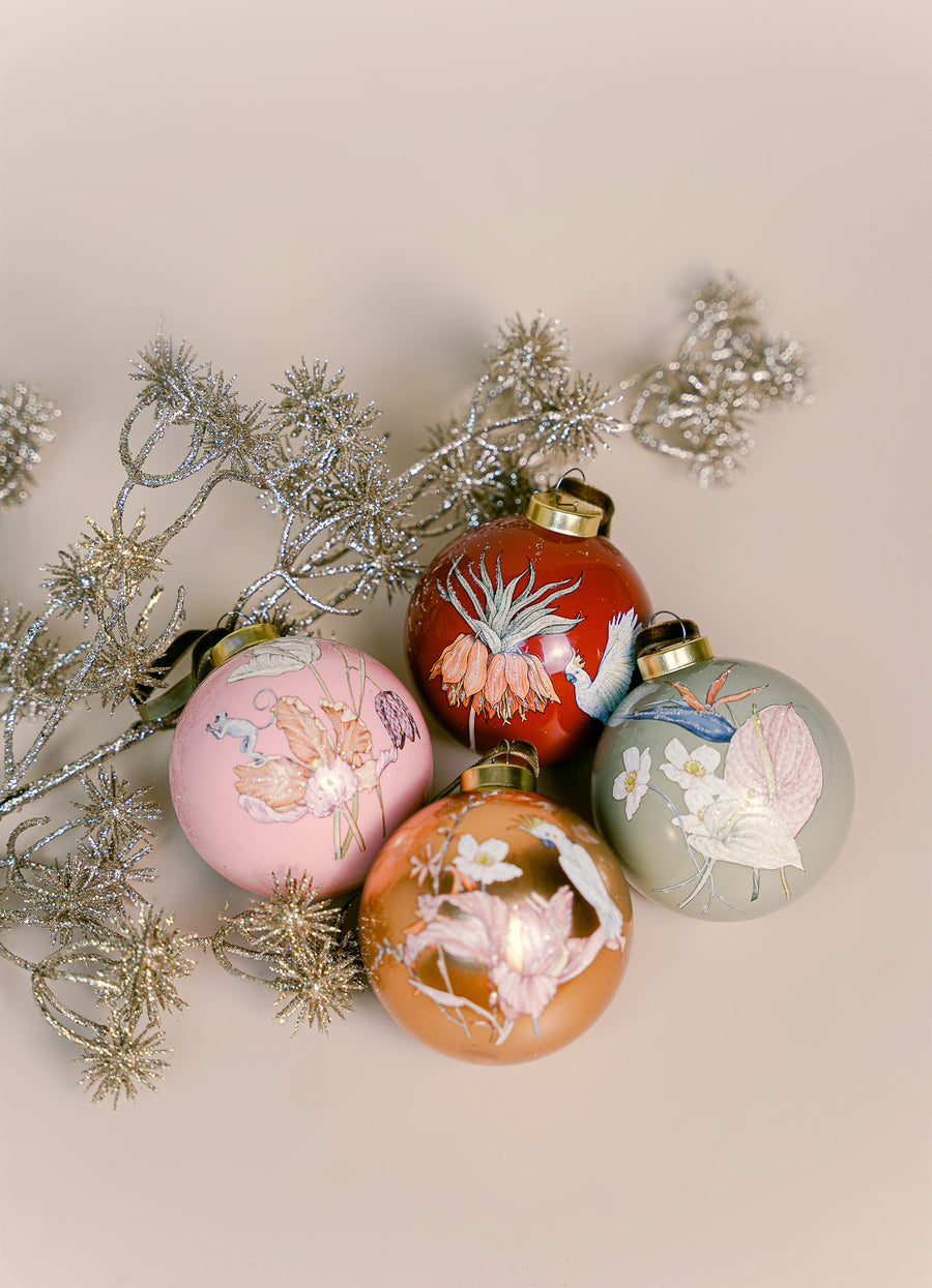 Luxury Floral Glass Bauble - Dusty Pink