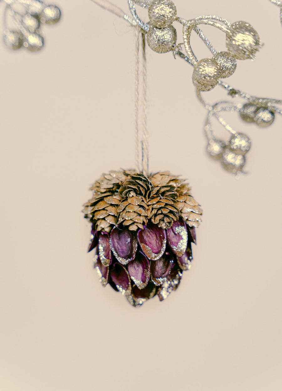 Natural Acorn Tree Ornament - Plum Gold