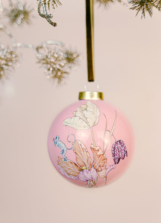 Luxury Floral Glass Bauble - Dusty Pink