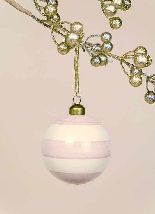 Glass Bauble - Dusty Pink Stripe 8cm