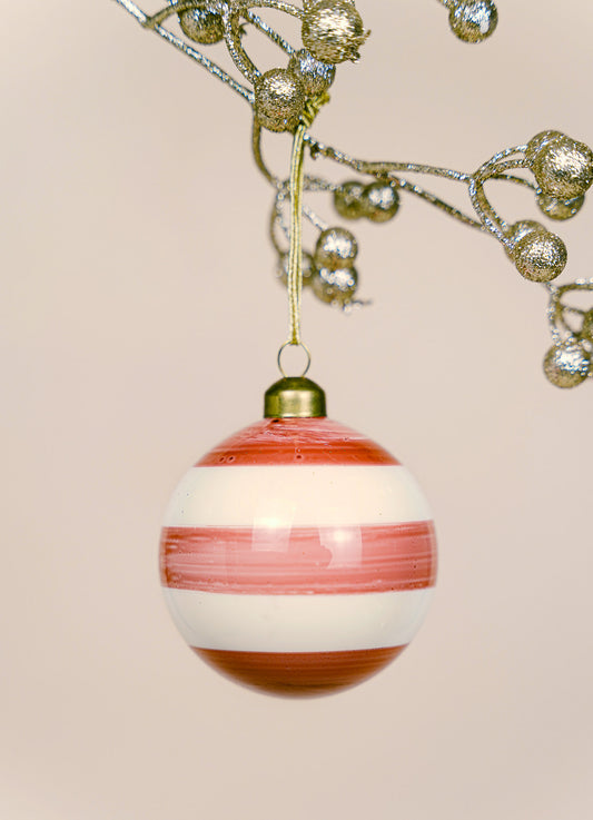 Glass Bauble - Terracotta Red Stripe