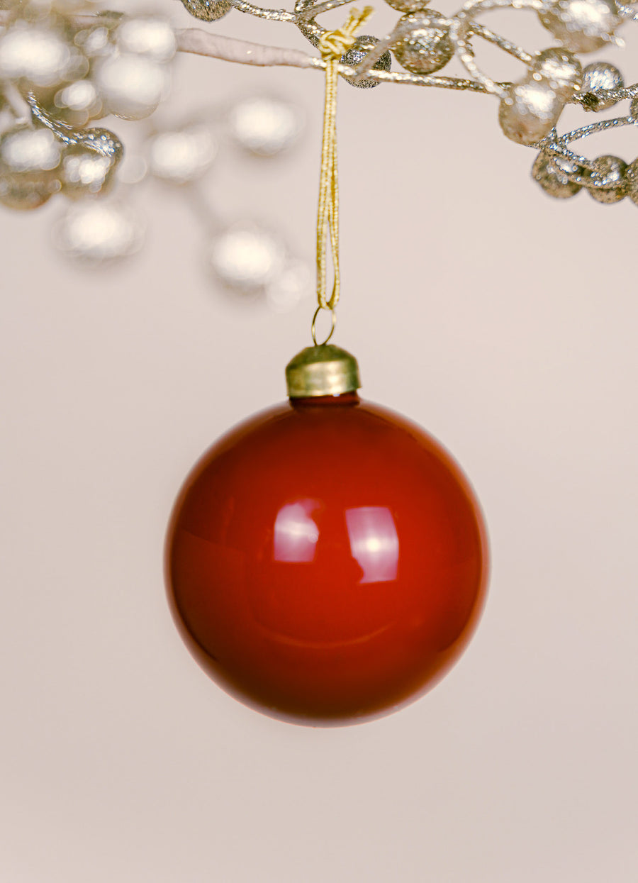 High Shine Glass Bauble -  Terracotta Red