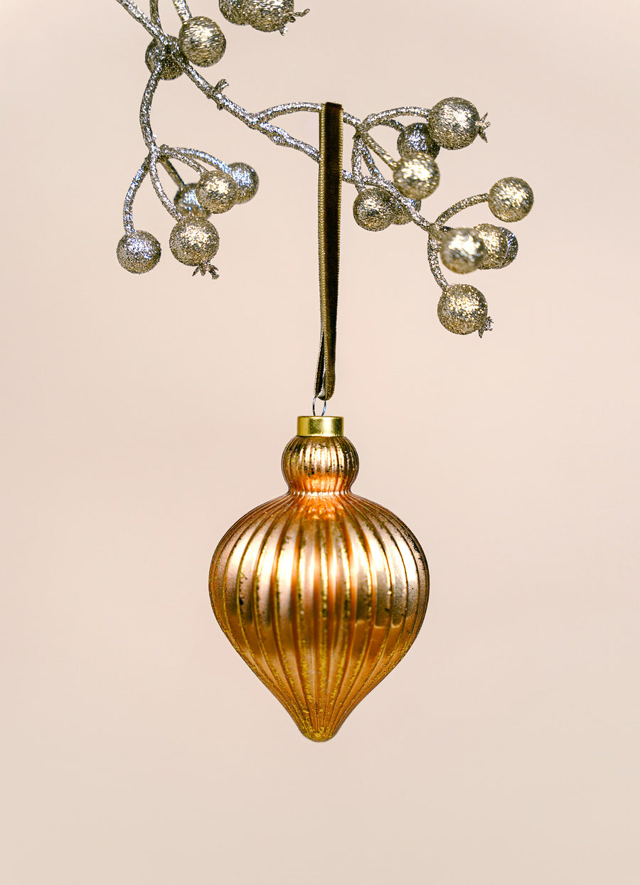 Antiquated Glass Drop Bauble - Gold