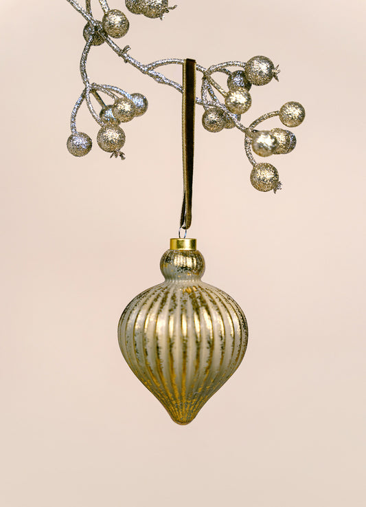 Antiquated Glass Drop Bauble - Sage Green