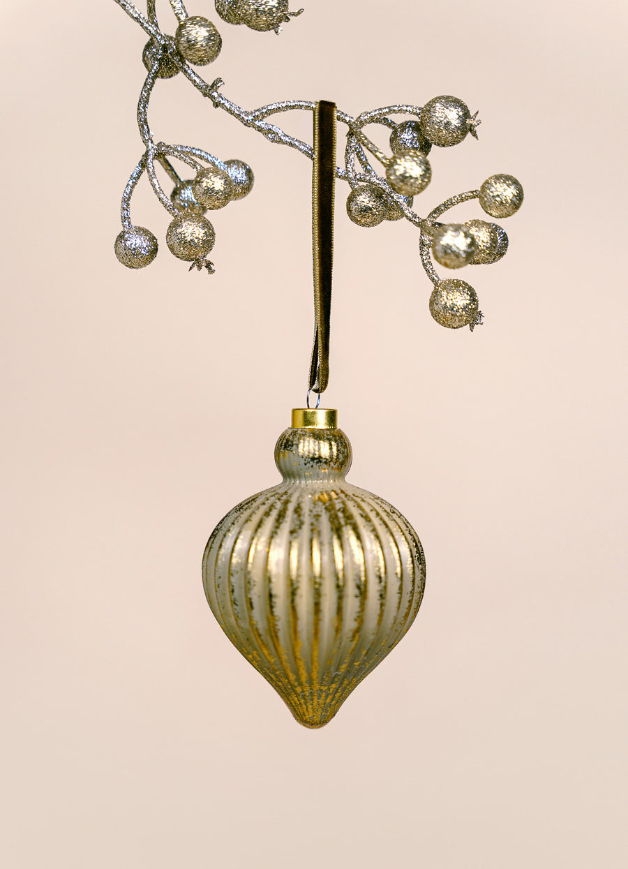 Antiquated Glass Drop Bauble - Sage Green
