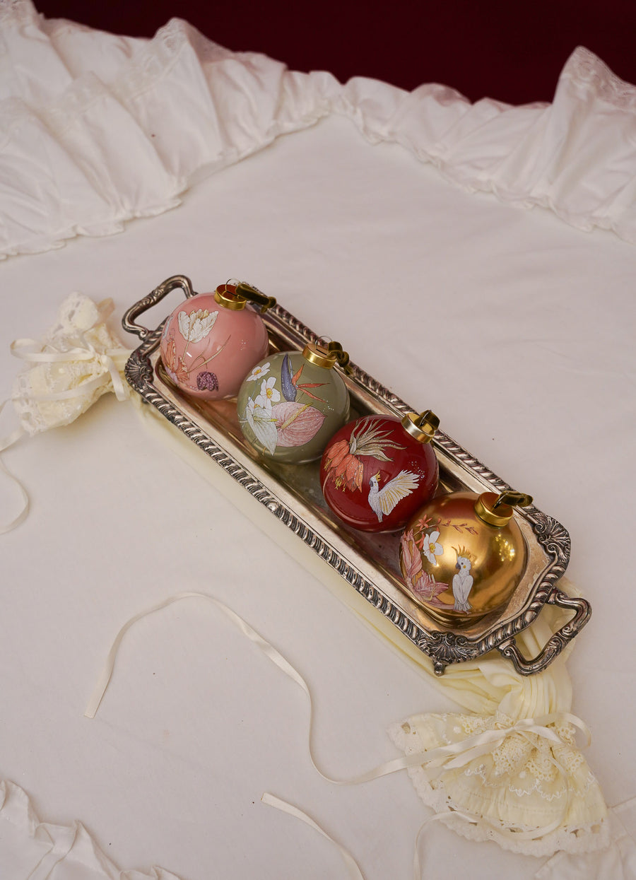 Luxury Floral Glass Bauble - Terracotta Red