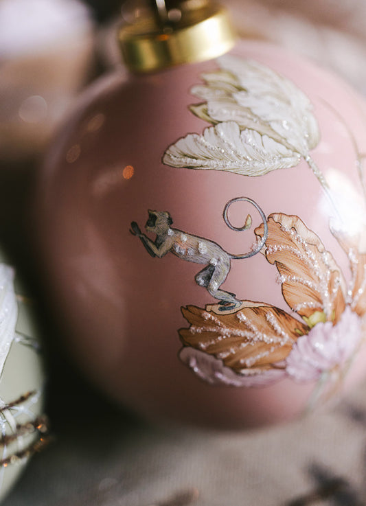 Luxury Floral Glass Bauble - Dusty Pink