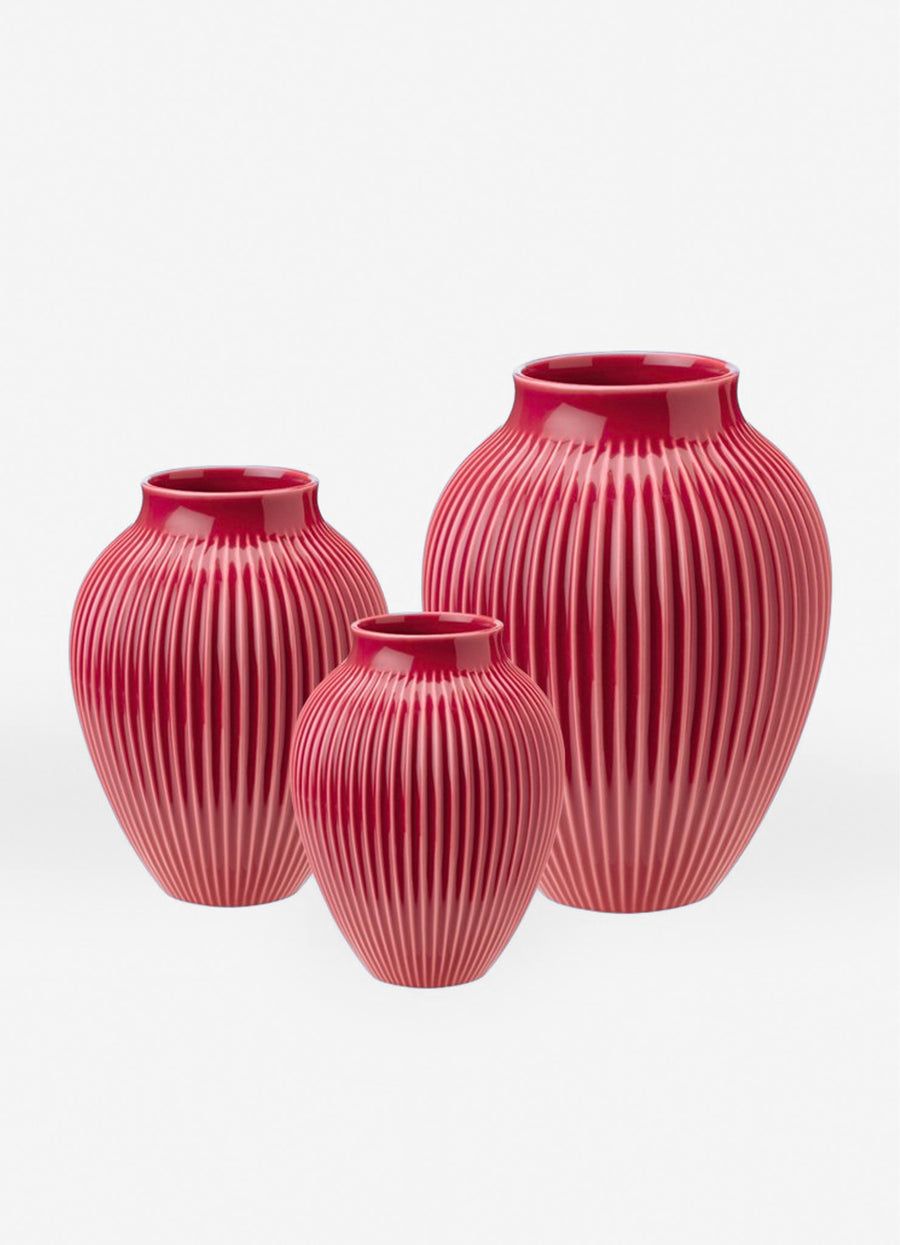 Knabstrup Vase with Grooves - Bordeaux /  Medium