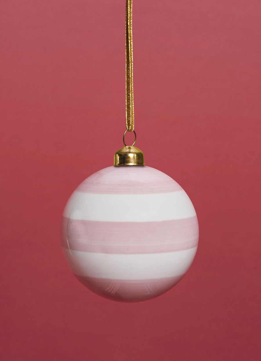 Glass Bauble - Dusty Pink Stripe 8cm - Ellermann Flowers  Christmas Shop  Ellermann Christmas 